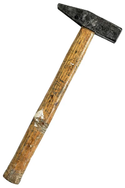 Martelo velho com punho de madeira Worn isolado no fundo branco — Fotografia de Stock