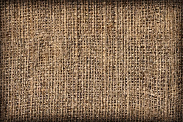Alta resolução Natural Brown Burlap Canvas Grain Grosseiro Vignette Grunge Textura de fundo — Fotografia de Stock
