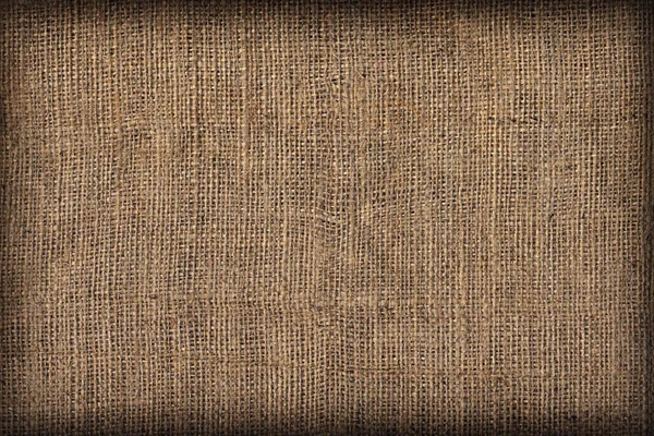 High Resolution Natural Brown Burlap Canvas Coarse Grain Vignette Grunge Background Texture — Stock Photo, Image