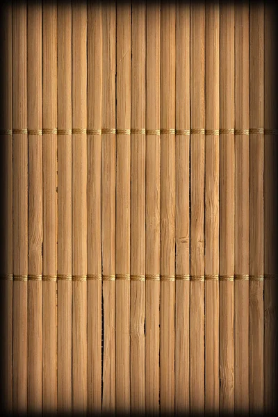 Rústico Natural Brown bambú lugar estera listones entrelazado grueso viñeta grunge textura — Foto de Stock