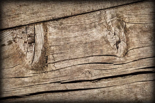 Old Weathered Cracked Knotted Pine Wood Floorboard Vignette Grunge Texture Detail — Stock Photo, Image