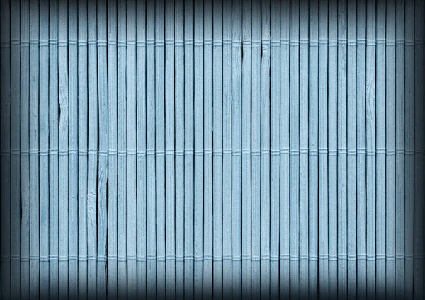 Estera de lugar de bambú de alta resolución rústico laminado entrelazado blanqueado azul claro grueso viñeta textura — Foto de Stock