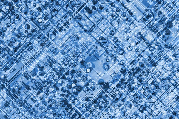 Microcircuit Board Detail Monochrome Dark Marine Blue Background