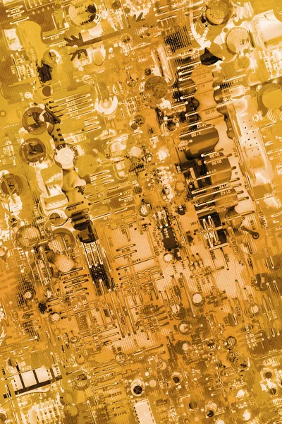 Placa de circuito Monocromo Oro Fondo de color — Foto de Stock