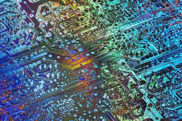 Elektronisk mikrokrets Moderkort Detalj Flerfärgad bakgrund — Stockfoto