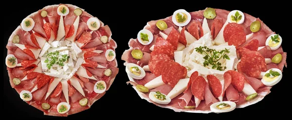 Traditionelle Willkommen Gourmet-Vorspeise herzhaftes Gericht isoliert auf schwarzem Hintergrund von oben und von der Seite — Stockfoto