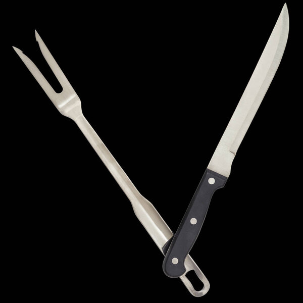 Serving Fork and Carving Knife Isolated on Black Background