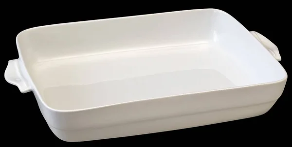 Casserole Ceramic White Baking Pan Isolated on Black Background — 스톡 사진
