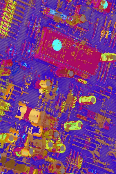 Detalle de placa de circuito electrónico Fondo multicolor —  Fotos de Stock