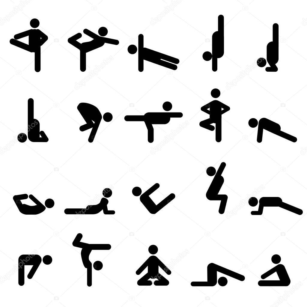 Set of twenty yoga poses in stick figures — Stock Vector © KatrinaLions
