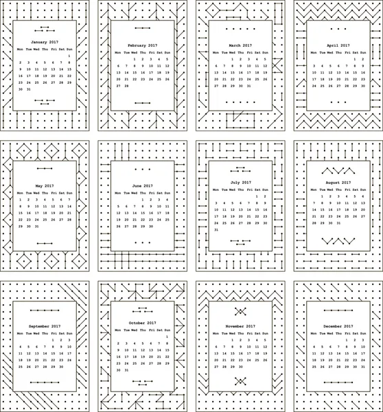 Calendário para dois mil e dezessete anos. Separadamente todos os meses . — Vetor de Stock