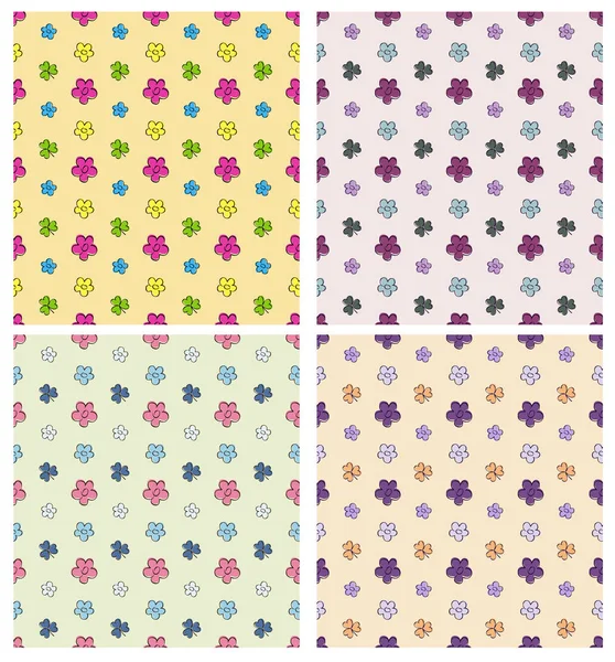 Set Seamless Patterns Simple Flowers — Stock Vector