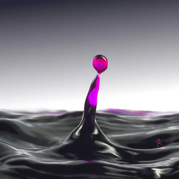 Goutte du liquide, un poteau violet foncé et une boule d'eau . — Photo