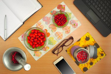 tentürler köpek gül ve alıç, telefon, gözlük hazırlanması