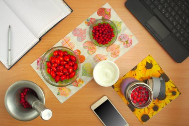 tentürler köpek rose ve alıç, telefon, laptop, krem hazırlanması