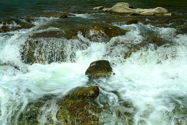 Río de montaña, rutas de senderismo de verano, rápidos fluviales — Foto de Stock