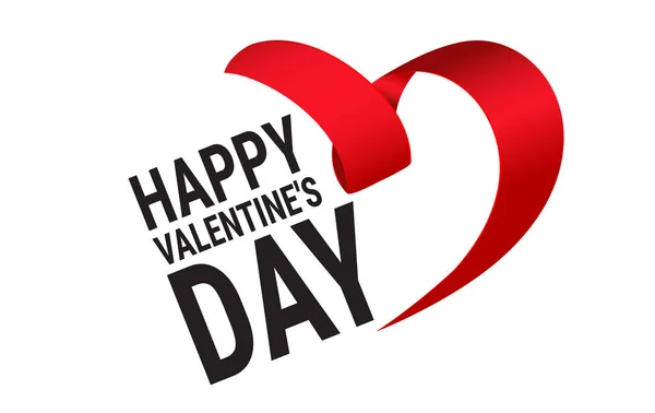 Día San Valentín Fondo Corazón Con Cinta Tipografía Texto Feliz — Vector de stock