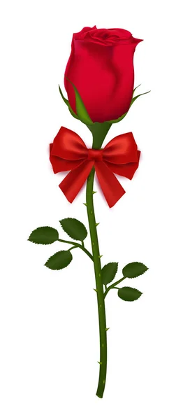 リボンの弓で美しい赤いバラ白い背景に隔離された バレンタインデーのための現実的なグラデーションメッシュベクトルイラスト — ストックベクタ