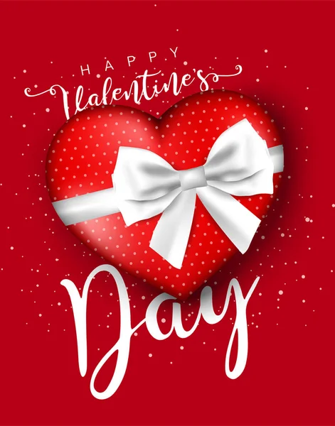 Valentijnsdag Wenskaart Sjablonen Met Realistische Van Mooie Rode Hart Rode — Stockvector