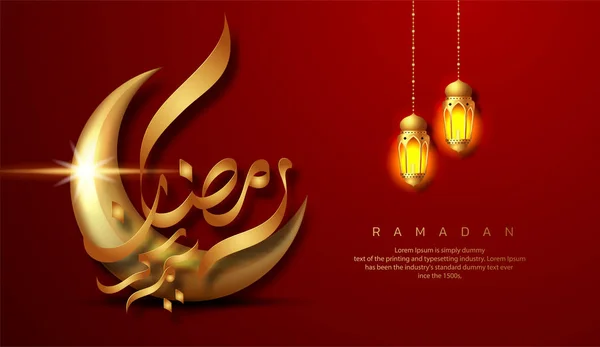 Ramadan Kareem Greeting Card Design Golden Crescent Moon Arabic Calligraphy — ストックベクタ