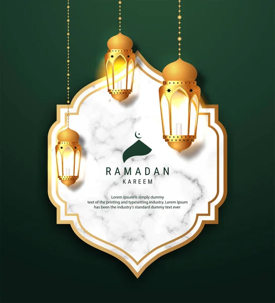 Ramadan Kareem Wenskaart Ontwerp Ramadan Lantaarns Marmeren Achtergrond Islamitische Viering — Stockvector