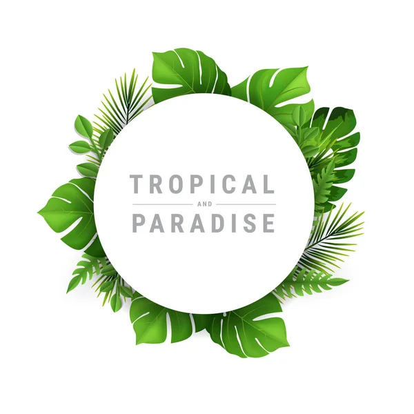熱帯と楽園あなたのテキストのための場所ベクトルイラスト エキゾチックな植物背景 葉を持つフレームデザイン — ストックベクタ