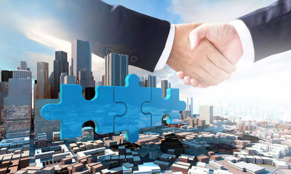 merger and acquisition business concept, join puzzle pieces