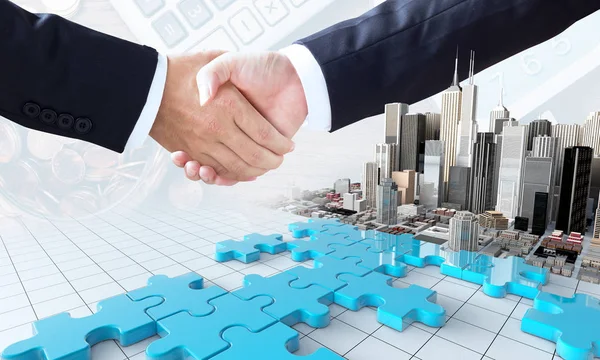 Merger and acquisition business concept, join puzzle pieces — Stock Photo, Image
