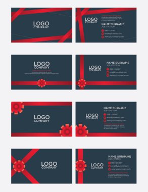 modern iş adı kart şablonu, mavi ve kırmızı kurdele b kümesi