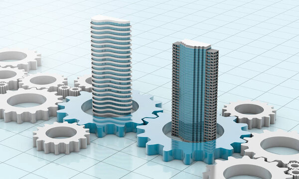 merger and acquisition business concepts, join cogwheel pieces