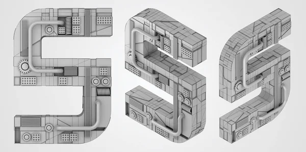 Sayı 5 beş, 3d render yazı tipi izole beyaz arka plan ile