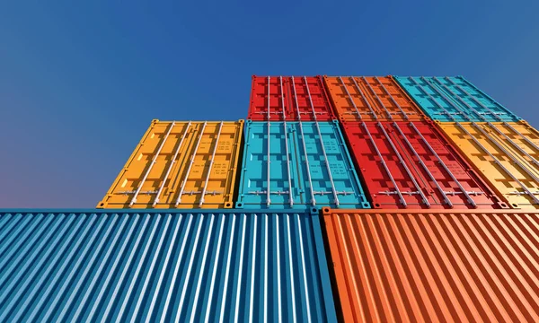 Stack av behållare boxas, frakt lastfartyg för import export bu — Stockfoto