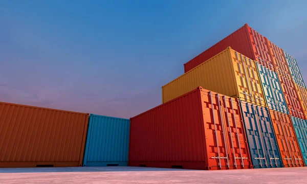 Pila de caja de contenedores, buque de carga para la importación de exportación bu —  Fotos de Stock