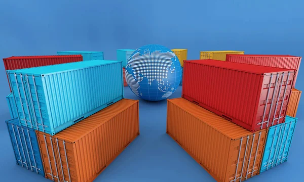 Verem a konténerek doboz, import export üzlet világszerte — Stock Fotó