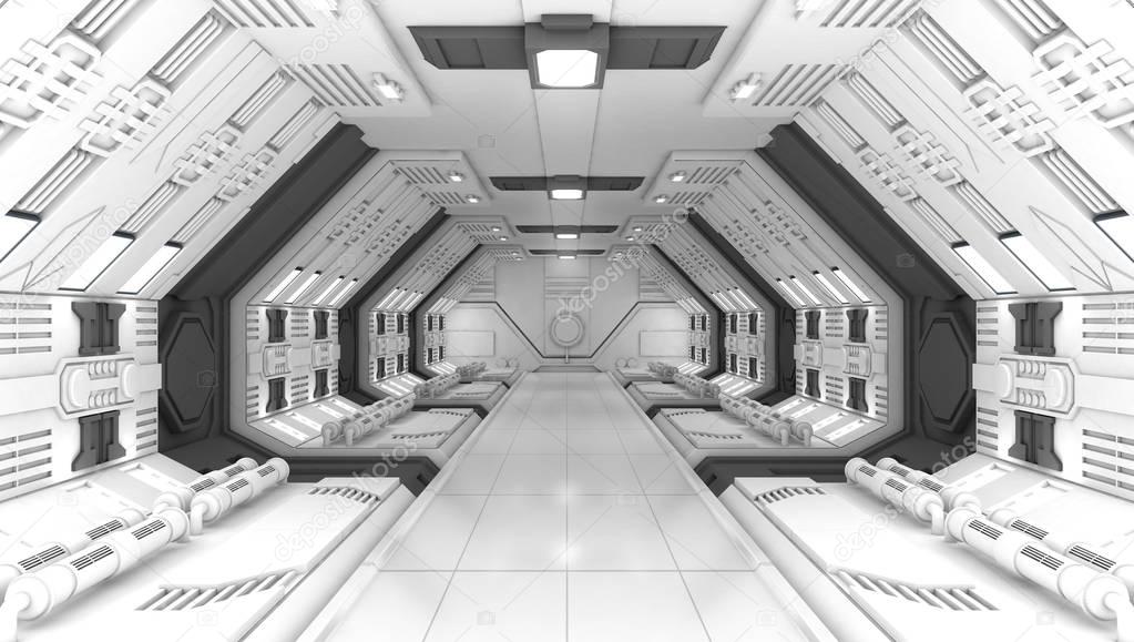 Smart modern future background sci-fi room, white gray color