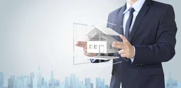 Business man create design house or home, architecture concept — Stock Photo, Image