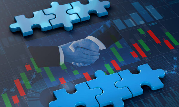 merger and acquisition business concept, join company on puzzle 
