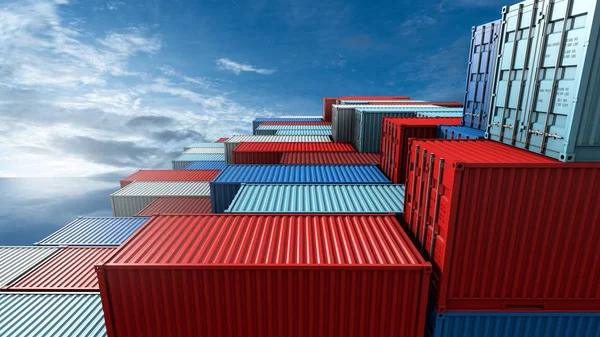 Stapel containers, vrachtschip voor invoer naar — Stockfoto