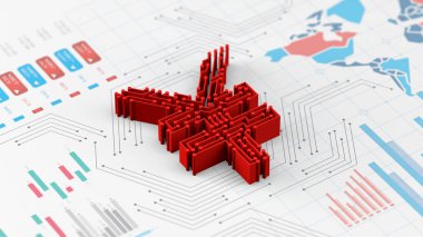Çin 'in yeni Yuan dijital para birimi ekonomi grafik tablosunda, 3D görüntüleme