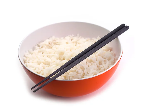 Bowl full of rice on white — Stock Photo, Image