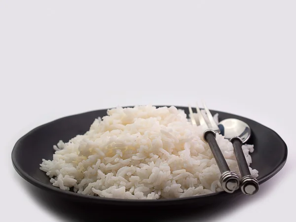 Tigela cheia de arroz em branco — Fotografia de Stock
