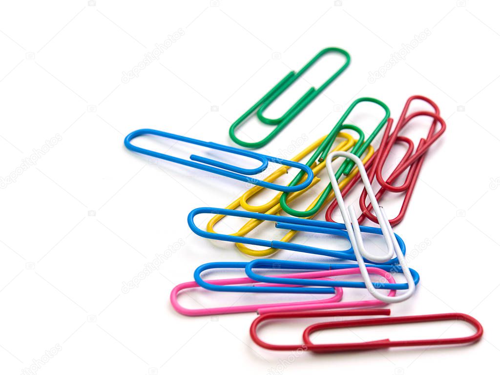 Colorful paper clip on white background