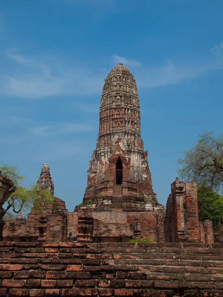 Hlava Buddhy v kořenu stromu. Thajsko. Pagoda chrámu v Ayutthaya, Thajsko. — Stock fotografie
