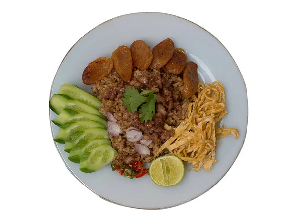 Arroz misturado com pasta de camarão . — Fotografia de Stock