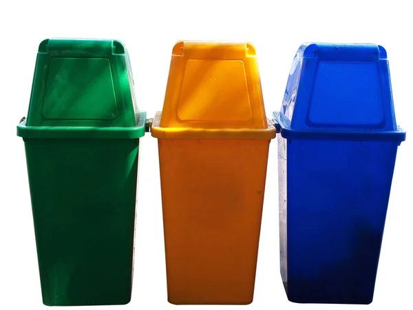 Caixas de lixo, verde, amarelo, azul . — Fotografia de Stock