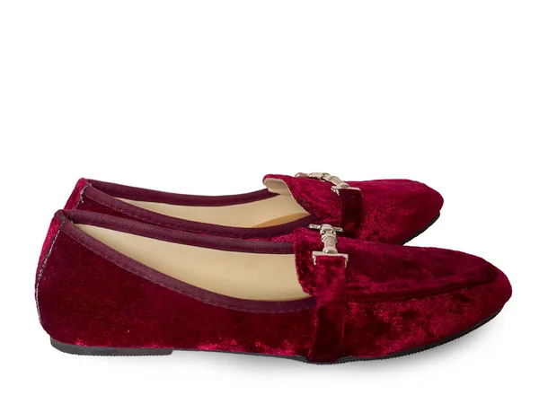 Mode rood suede vrouw schoenen. (uitknippad) — Stockfoto