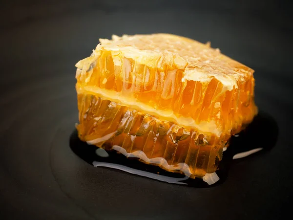 Fresh Honeycombs Placed Black Plate Good Food Health — Stock Photo, Image