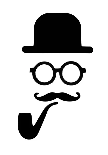 Bowler, glasses, mustache and pipe — Stock Photo, Image