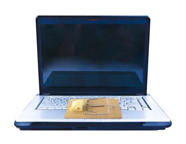 Öppna Laptop med råttfälla — Stockfoto