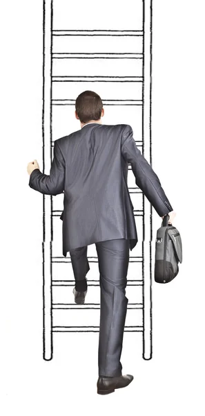 Zakenman klimmen ladder — Stockfoto